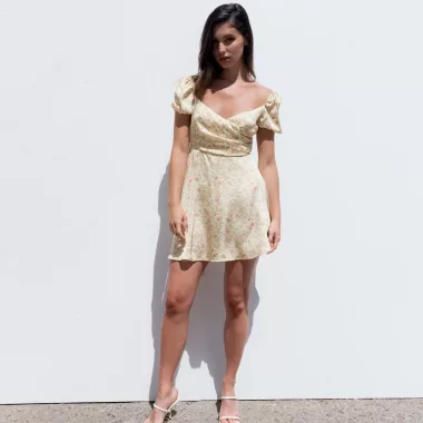 Vestido Cruzado Flores Amarilla