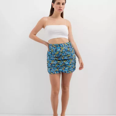 Falda-mini Frunces Flores Azules