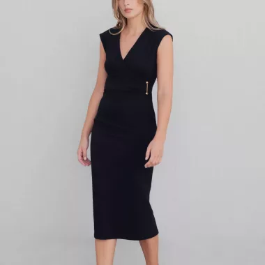 Vestido Midi Punto Aplique Dorado