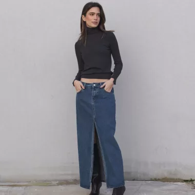 Falda Larga Denim Abertura