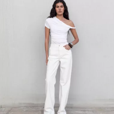Jeans Wide Leg Tiro Medio Full Length