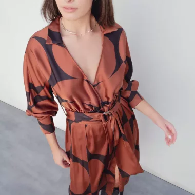 Vestido cruzado estampado 100%poliester